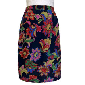 Vintage Liz Claiborne Navy Multi Color Floral Lightweight Skirt - Size 6